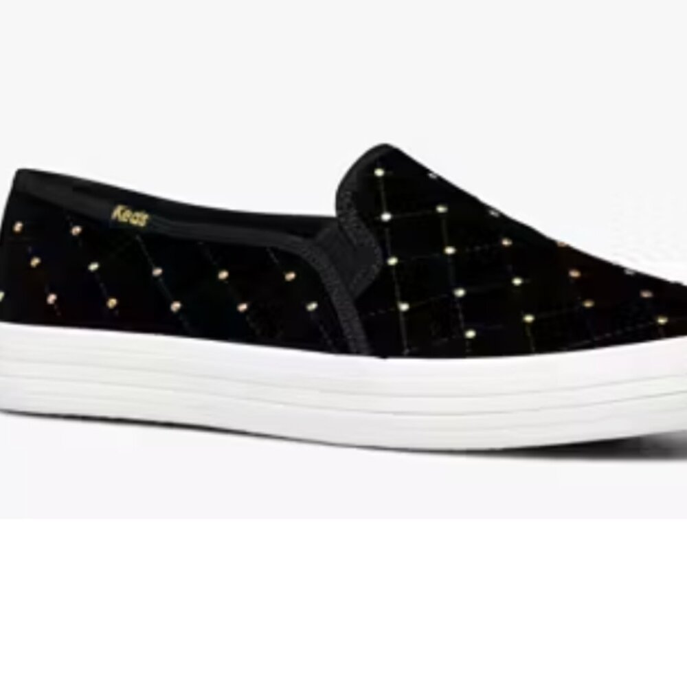 KEDS KATE SPADE New York Black Sneakers Double Decker Quilted Velvet SZ 7.5 - Picture 6 of 16